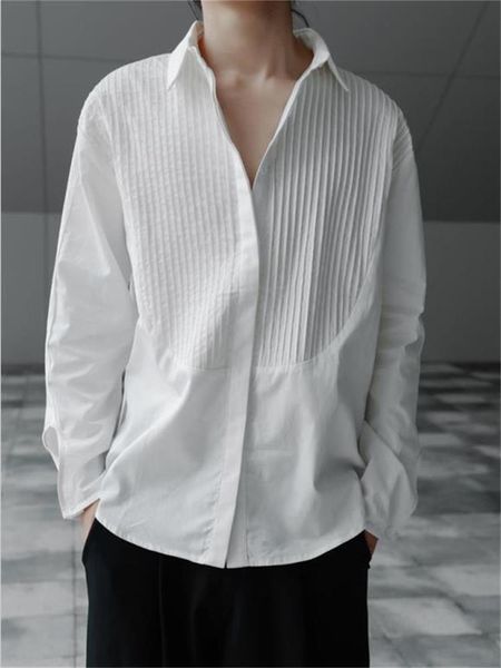 men's casual shirts long sleeve shirt spring and autumn korean version personality pleated design versatile large size, White;black
men's casual shirts long sleeve shirt spring and autumn korean version personality pleated design versatile large size, White;black