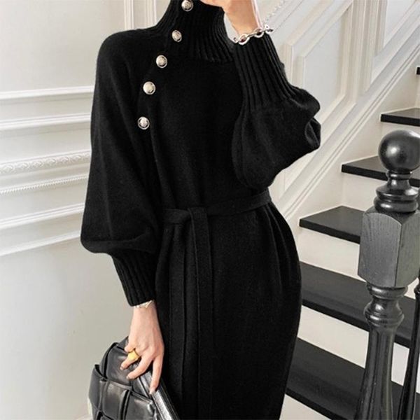 casual dresses solid knit sweater high collar full sleeve elegant midi dress with buttons winter for women, Black;gray
casual dresses solid knit sweater high collar full sleeve elegant midi dress with buttons winter for women, Black;gray