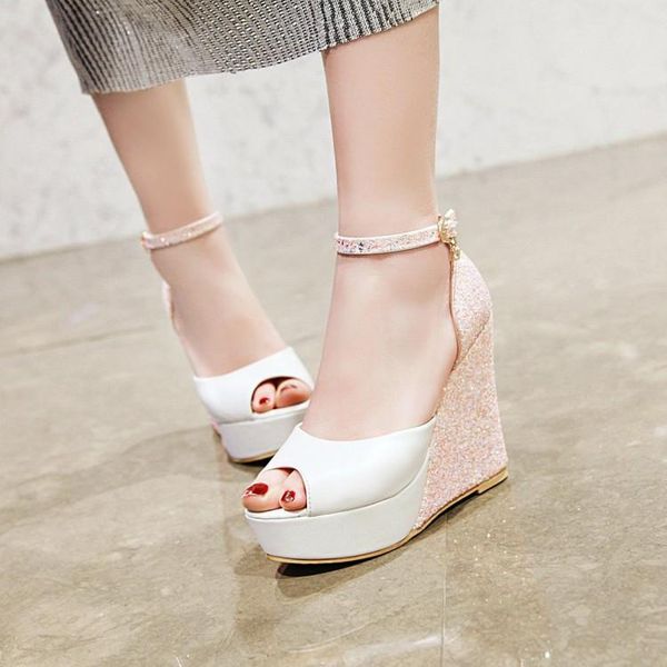 bling wedge high heel platform women wedding sandals peep toe ankle strap sequined party dress office ladies shoes white, Black
bling wedge high heel platform women wedding sandals peep toe ankle strap sequined party dress office ladies shoes white, Black