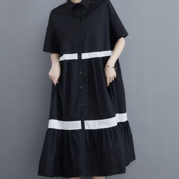 women black elegant big size spliced shirt dress lapel short sleeve loose fashion summer casual 16f1338 210510, Black;gray
women black elegant big size spliced shirt dress lapel short sleeve loose fashion summer casual 16f1338 210510, Black;gray