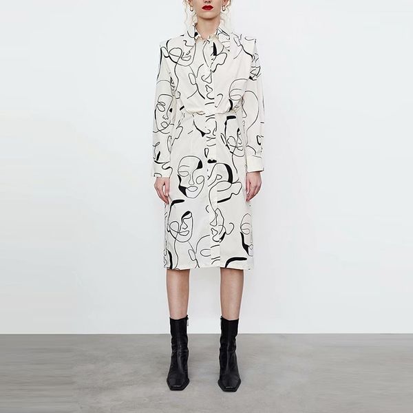 women summer printed loose dress lady office midi long sleeve elegant casual turn down collar party 210525, Black;gray
women summer printed loose dress lady office midi long sleeve elegant casual turn down collar party 210525, Black;gray