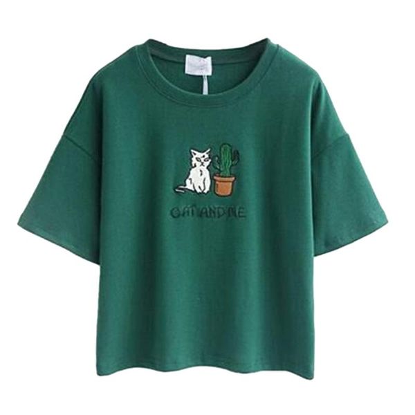 women's t-shirt 2021 summer cotton short sleeved crop femme embroidered cat t shirts cartoon women fashion cactus tee shirt, White
women's t-shirt 2021 summer cotton short sleeved crop femme embroidered cat t shirts cartoon women fashion cactus tee shirt, White