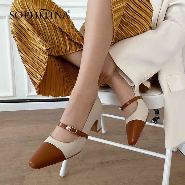 sophitina women's high heels retro color matching buckle square toe shoes thick heel non-slip premium leather female shoes ao49 210513, Black
sophitina women's high heels retro color matching buckle square toe shoes thick heel non-slip premium leather female shoes ao49 210513, Black