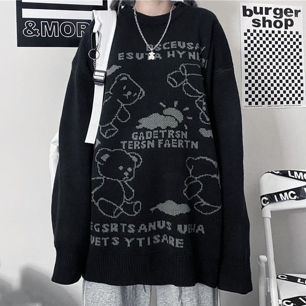 autumn sweater women college style cartoon bear clouds pattern loose round neck thick casual man women's sweaters, White;black
autumn sweater women college style cartoon bear clouds pattern loose round neck thick casual man women's sweaters, White;black