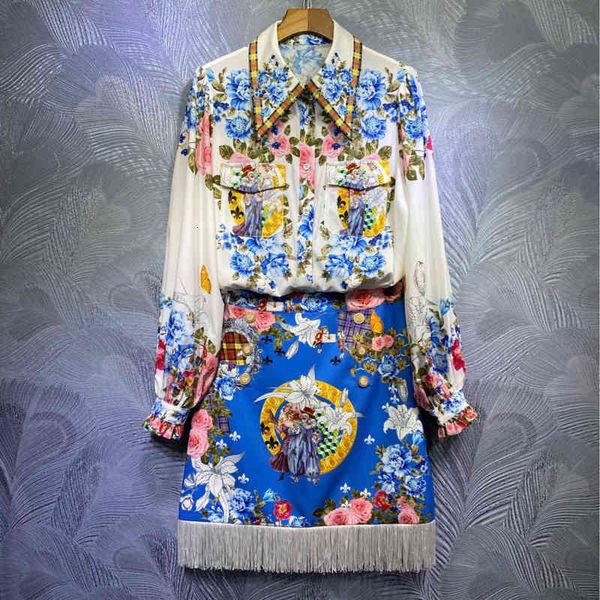 spring fashion women designers flowers printed blouse and skirt suit party, Black
spring fashion women designers flowers printed blouse and skirt suit party, Black
