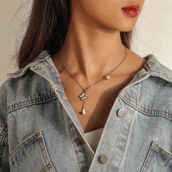 pendant necklaces stainless steel gold plated shell butterfly tassel necklace fashion titanium jewelry woman accessory drop ship wholesale, Silver
pendant necklaces stainless steel gold plated shell butterfly tassel necklace fashion titanium jewelry woman accessory drop ship wholesale, Silver