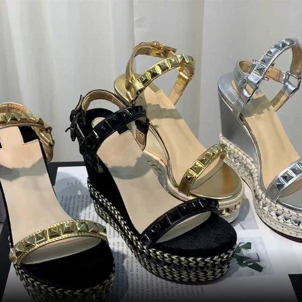 sandals summer style slope heel women's shoes platform thick-soled buckle rivets bohemian beach super high-heeled, Black
sandals summer style slope heel women's shoes platform thick-soled buckle rivets bohemian beach super high-heeled, Black