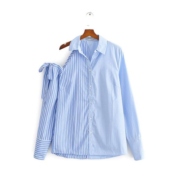 women's blouses & shirts women striped patchwork blouse high street turn-down collar off one shoulder bandage female casual oversize st, White
women's blouses & shirts women striped patchwork blouse high street turn-down collar off one shoulder bandage female casual oversize st, White