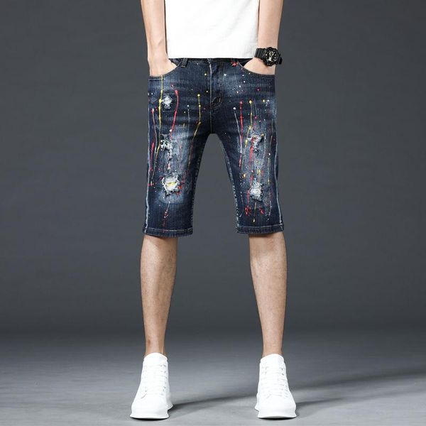 denim shorts men's personality graffiti splash ink european and american style street ripped tide pants short jeans, White;black
denim shorts men's personality graffiti splash ink european and american style street ripped tide pants short jeans, White;black