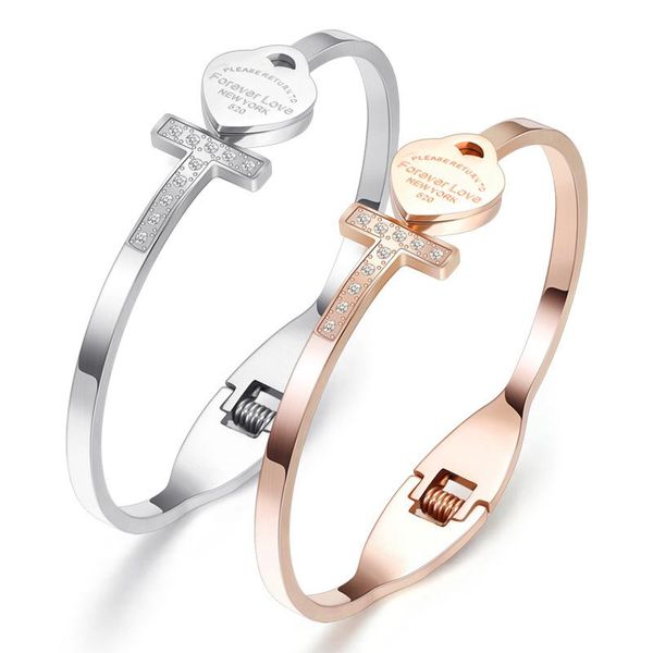 rose gold plated heart shape stainless steel rhinestone bangle bracelet womens, White
rose gold plated heart shape stainless steel rhinestone bangle bracelet womens, White
