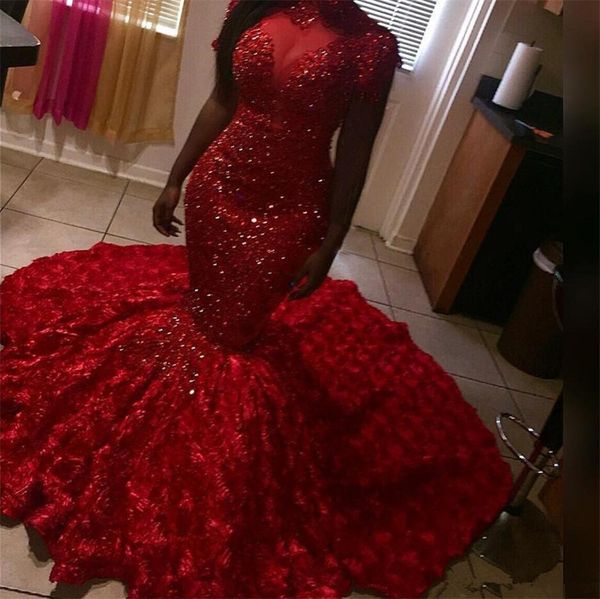 delicate beads red prom dresses mermaid high neck long sleeves 3d floral sweep train evening dress plus size robe de mariée, Black
delicate beads red prom dresses mermaid high neck long sleeves 3d floral sweep train evening dress plus size robe de mariée, Black
