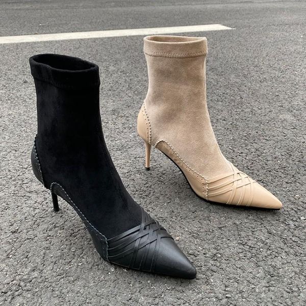 boots bright2021 fall / winter french slim short versatile suede high heel pointed elastic thin, Black
boots bright2021 fall / winter french slim short versatile suede high heel pointed elastic thin, Black