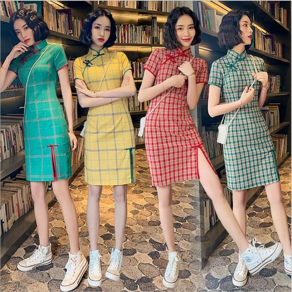 ethnic clothing fzslcyiyi elegant slim chinese vintage short sleeve daily dr women cotton mini qipao high plaid cheongsam, Red
ethnic clothing fzslcyiyi elegant slim chinese vintage short sleeve daily dr women cotton mini qipao high plaid cheongsam, Red