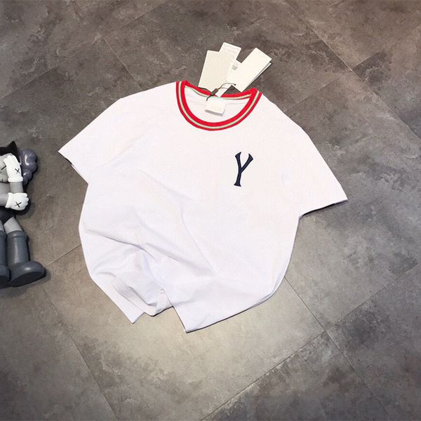 design clothing three dimensional embroidery mark hengji thread red round neck contrast t-shirt half couple loose version short sleeve qingd, White
design clothing three dimensional embroidery mark hengji thread red round neck contrast t-shirt half couple loose version short sleeve qingd, White