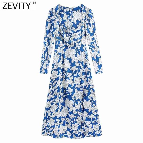 zevity women fashion square collar leaves print high split midi dress female long sleeve party vestido chic dresses ds5072 210419, Black;gray