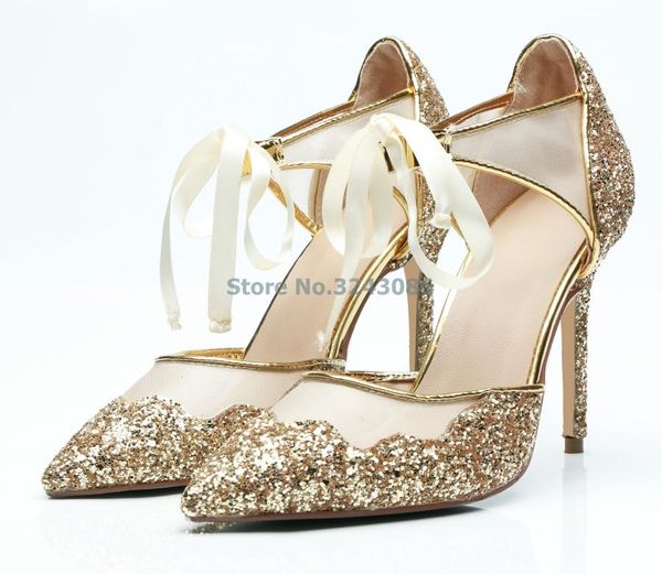 dress shoes bling sequined pointed toe thin high heel pumps shining gold mesh ribbon lace up elegant banquet spring arrival, Black
dress shoes bling sequined pointed toe thin high heel pumps shining gold mesh ribbon lace up elegant banquet spring arrival, Black