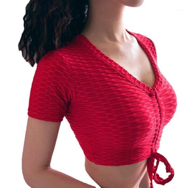yoga outfit jacquard bubble drawstring short sleeve sport t-shirts women v neck navel bare skinny fitness workout crop tees
yoga outfit jacquard bubble drawstring short sleeve sport t-shirts women v neck navel bare skinny fitness workout crop tees