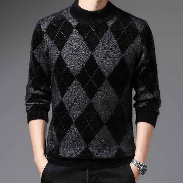2021 middle-aged young men's fashion autumn and winter thickened round neck long sleeve imitation mink sweater, White;black
2021 middle-aged young men's fashion autumn and winter thickened round neck long sleeve imitation mink sweater, White;black