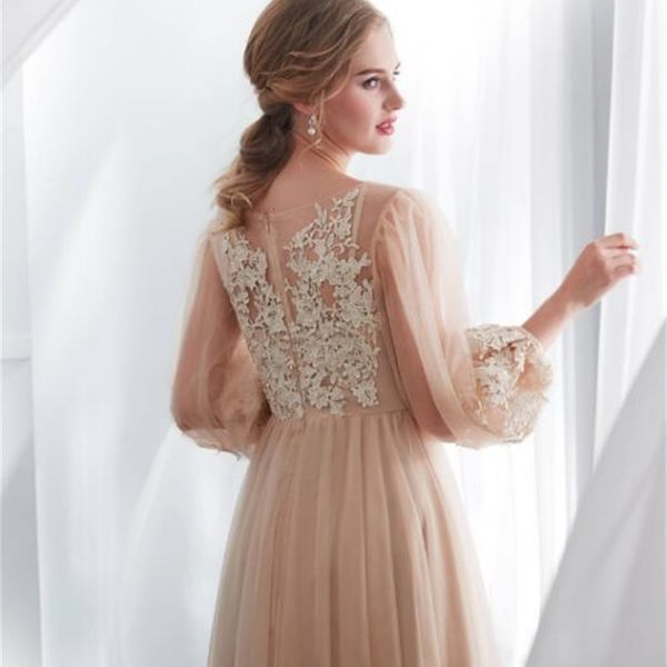 vestido de festa champagne tulle a line lace appliques dress long sleeve sheer back elegant prom gowns, White;black
vestido de festa champagne tulle a line lace appliques dress long sleeve sheer back elegant prom gowns, White;black