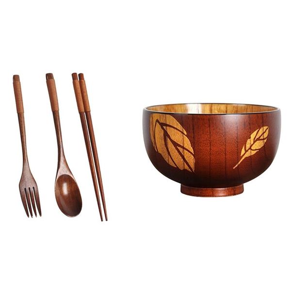 bowls wooden portable set spoon fork chopsticks tableware dinnerware with salad bowl for salad, noodle, fruits
bowls wooden portable set spoon fork chopsticks tableware dinnerware with salad bowl for salad, noodle, fruits
