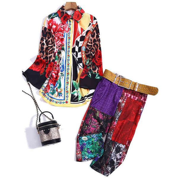 short spring fashion all elegant female clue from leopard floral print shirt and calf length suit pants beach twinset vacation, White;black
short spring fashion all elegant female clue from leopard floral print shirt and calf length suit pants beach twinset vacation, White;black
