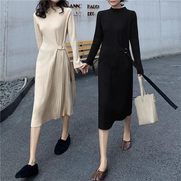 spring winter women dress loose knitting high waist bottoming elasticity lace up pleated long casual dresses, Black;gray
spring winter women dress loose knitting high waist bottoming elasticity lace up pleated long casual dresses, Black;gray