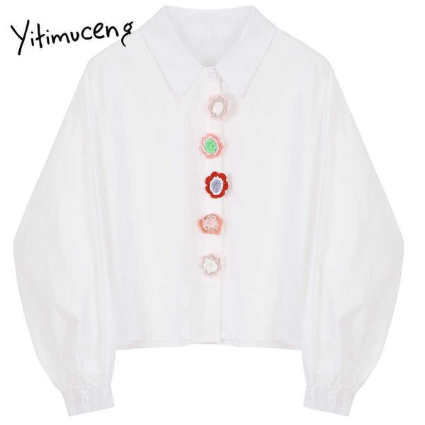 yitimuceng floral button blouse women vintage shirt loose solid white spring fashion long sleeve turn-down collar 210601
yitimuceng floral button blouse women vintage shirt loose solid white spring fashion long sleeve turn-down collar 210601