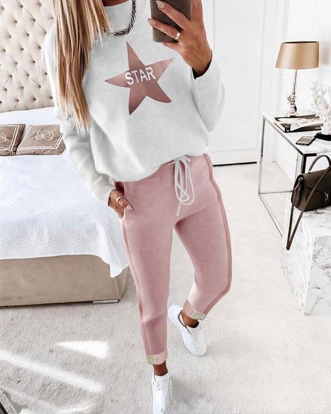 women's two piece pants 2021 pink star print leisure suit fashion long sleeve drawstring trouser 2 sets, White
women's two piece pants 2021 pink star print leisure suit fashion long sleeve drawstring trouser 2 sets, White
