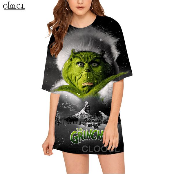 cloocl casual 2021 summer t-shirt movie grinch 3d print fashion women short sleeve loose women's, White 
cloocl casual 2021 summer t-shirt movie grinch 3d print fashion women short sleeve loose women's, White