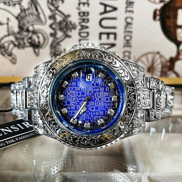 wristwatches 2021 men's watch steel band engraving totem inset diamond circuit waterproof calendar chronography relogio masculino, Slivery;brown
wristwatches 2021 men's watch steel band engraving totem inset diamond circuit waterproof calendar chronography relogio masculino, Slivery;brown