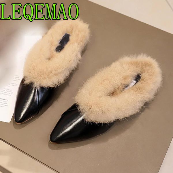 slippers pu leather flat winter shoes women designers loafers slip on fur slides mules pointed close toe lady, Black
slippers pu leather flat winter shoes women designers loafers slip on fur slides mules pointed close toe lady, Black