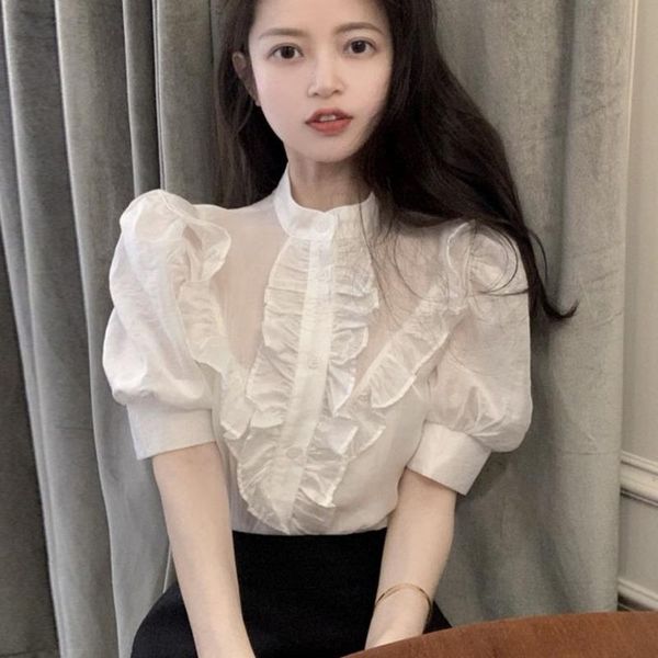 women's blouses & shirts #4053 white puff short sleeve chiffon blouse women o neck thin cute female korean style edible tree fungu
women's blouses & shirts #4053 white puff short sleeve chiffon blouse women o neck thin cute female korean style edible tree fungu