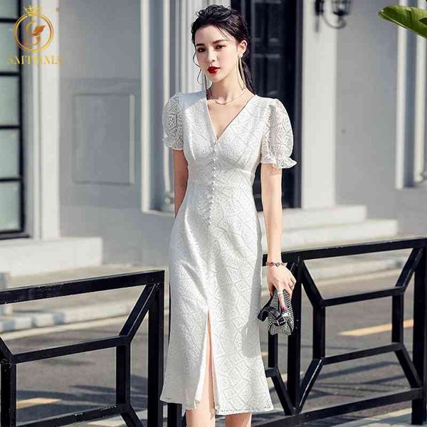 arrival summer french white lace hollow out dress women's temperament mid-length split mermaid dresses 210520, Black;gray
arrival summer french white lace hollow out dress women's temperament mid-length split mermaid dresses 210520, Black;gray