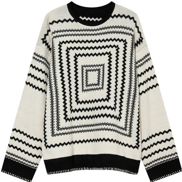 men's sweaters men geometric pattern round neck sweater sueter masculino korean style loose cotton pullover black white autumn fashion, White;black
men's sweaters men geometric pattern round neck sweater sueter masculino korean style loose cotton pullover black white autumn fashion, White;black