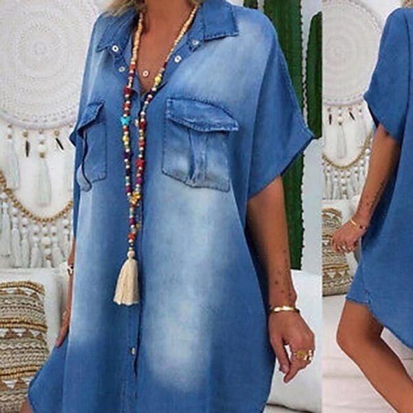womens dress h40 turn down collar denim mini women plus size asymetric batwing short sleeve party casual loose vintage dresses, Black;gray
womens dress h40 turn down collar denim mini women plus size asymetric batwing short sleeve party casual loose vintage dresses, Black;gray
