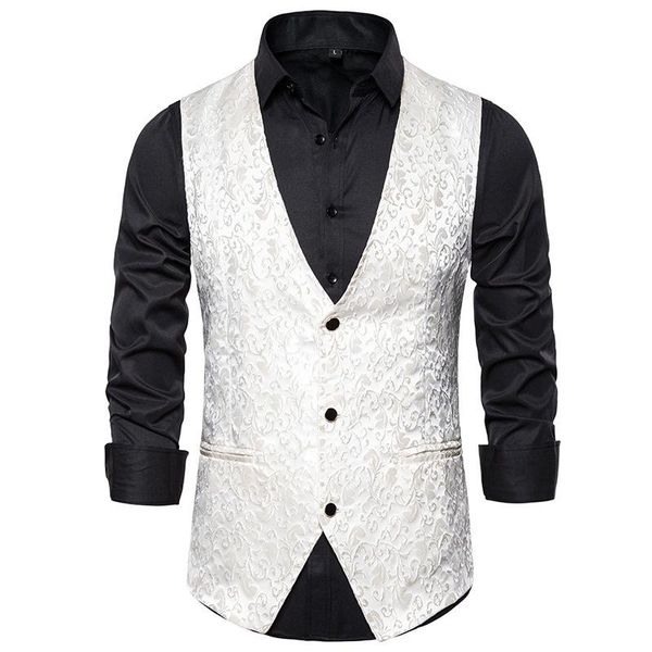 men's vests mens gentleman formal slim fit suit vest 2021 fashion white floral jacquard men party wedding waistcoat for business, Black;white
men's vests mens gentleman formal slim fit suit vest 2021 fashion white floral jacquard men party wedding waistcoat for business, Black;white