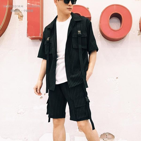 men's tracksuits -6xlretro striped workwear pocket short sleeve shirt set personality retro shirt, Gray
men's tracksuits -6xlretro striped workwear pocket short sleeve shirt set personality retro shirt, Gray