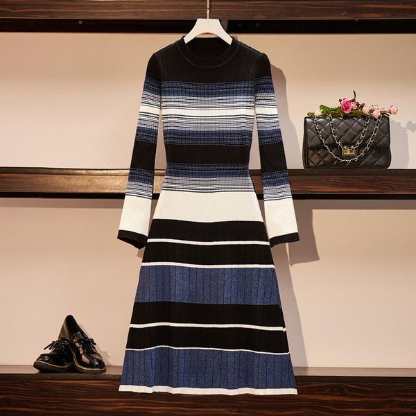 casual dresses jsxdhk l-4xl plus size runway women knitted dress elegant autumn winter hit color striped o neck long sleeve midi, Black;gray
casual dresses jsxdhk l-4xl plus size runway women knitted dress elegant autumn winter hit color striped o neck long sleeve midi, Black;gray