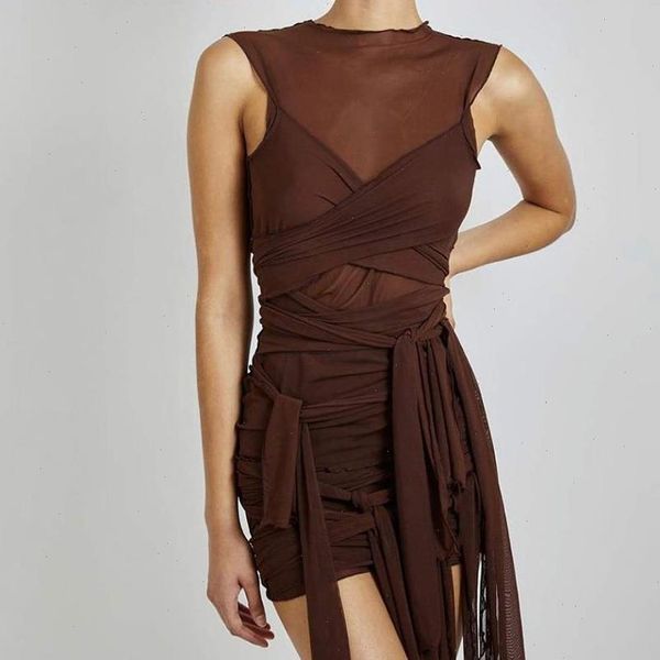 brown ribbons women dresses mesh see through bodycon party clubwear mini dress solid sleeveless basic female outfits, Black;gray
brown ribbons women dresses mesh see through bodycon party clubwear mini dress solid sleeveless basic female outfits, Black;gray