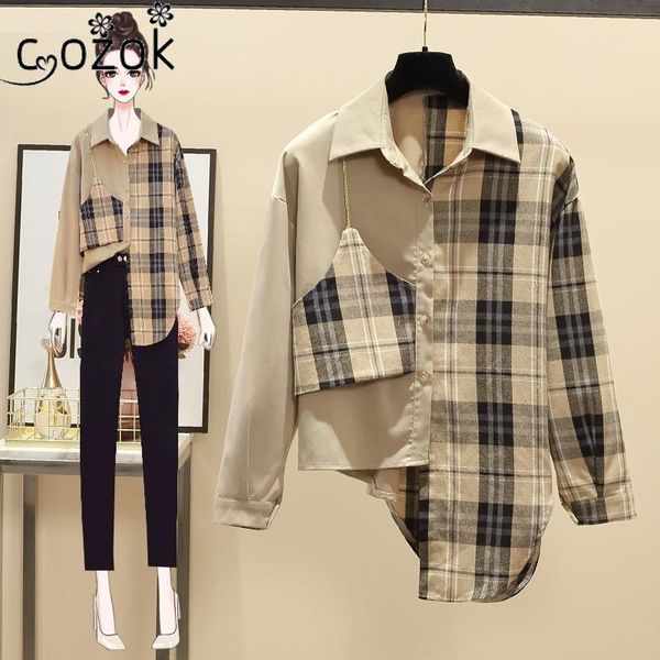 women's blouses & shirts 2021 plaid fashion blouse spring fake two pieces lapel irregular split joint long sleeve loose women casual, White
women's blouses & shirts 2021 plaid fashion blouse spring fake two pieces lapel irregular split joint long sleeve loose women casual, White