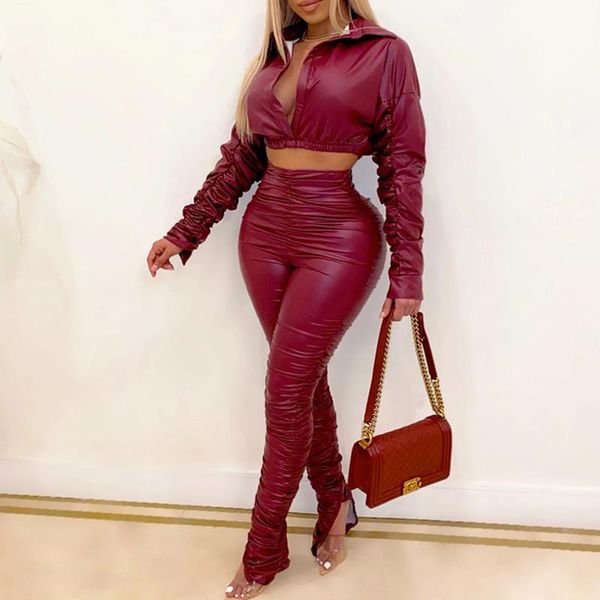 women's two piece pants long sleeve solid pu leather slim 2pieces set winter women fashion streetwear casual outfits, White
women's two piece pants long sleeve solid pu leather slim 2pieces set winter women fashion streetwear casual outfits, White