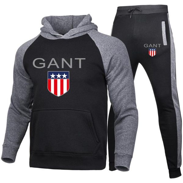 men's tracksuits cotton thickened casual hoodie suit fashion color matching sports pattern printing elements, Gray
men's tracksuits cotton thickened casual hoodie suit fashion color matching sports pattern printing elements, Gray