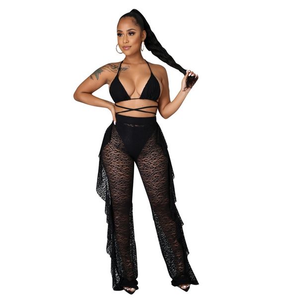 3 pieces bikini set ruffle mesh sheer long pants bandage women bathing suit triangle swimsuit halter backless thong ladies swimwear summer s, White;black
3 pieces bikini set ruffle mesh sheer long pants bandage women bathing suit triangle swimsuit halter backless thong ladies swimwear summer s, White;black