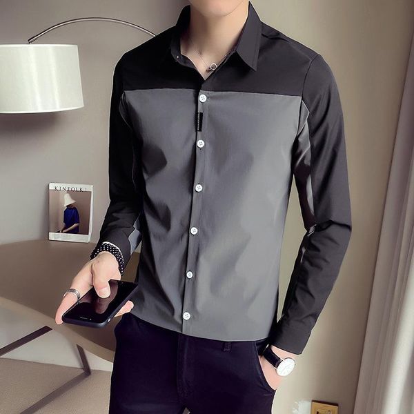 men's casual shirts 2021 spring and autumn shirt fashion korean style slim color matching long-sleeved lapel retro clothes, White;black
men's casual shirts 2021 spring and autumn shirt fashion korean style slim color matching long-sleeved lapel retro clothes, White;black