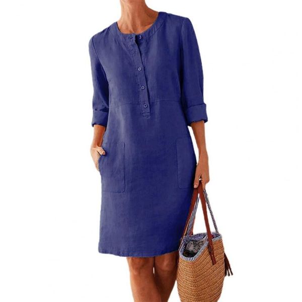 casual dresses 2021 women summer solid color pockets round neck long sleeve buttons plus size dress vestidos, Black;gray
casual dresses 2021 women summer solid color pockets round neck long sleeve buttons plus size dress vestidos, Black;gray