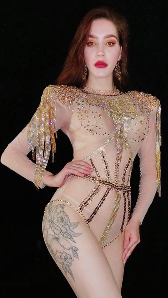 women's jumpsuits & rompers gold tassel sleeve crystal beading bodycon bodysuit fashion costumes, Black;white
women's jumpsuits & rompers gold tassel sleeve crystal beading bodycon bodysuit fashion costumes, Black;white