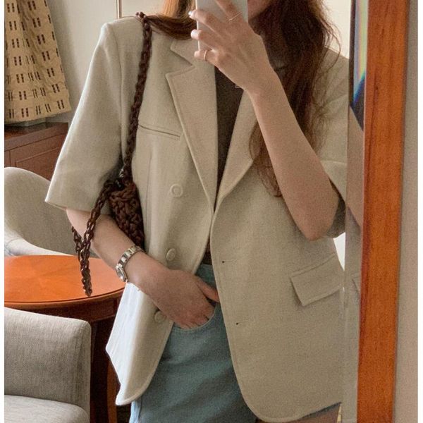 women's suits & blazers superaen 2021 solid simple short sleeve office lady notched suit blazer women coats, White;black
women's suits & blazers superaen 2021 solid simple short sleeve office lady notched suit blazer women coats, White;black