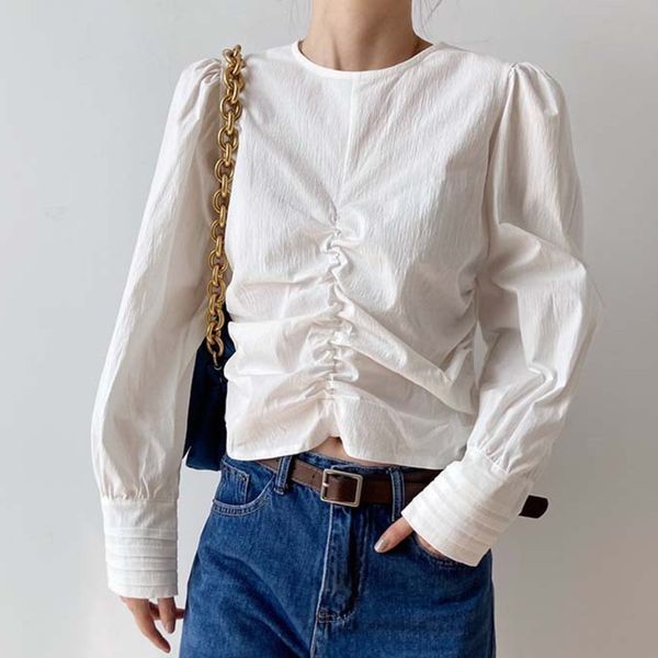 women casual white shirring blouse o-neck long puff sleeve loose fit shirt fashion spring summer 2f0506 210510
women casual white shirring blouse o-neck long puff sleeve loose fit shirt fashion spring summer 2f0506 210510