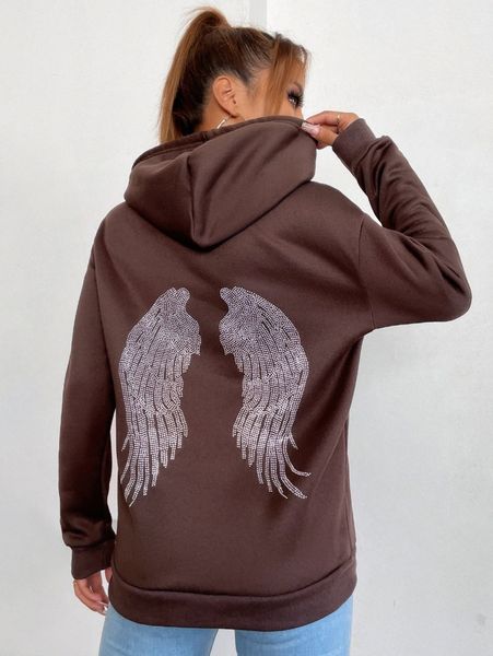 rhinestone wing back hoodie o7ui#, White;black