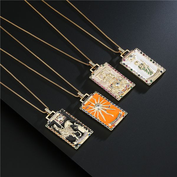 pendant necklaces aogu cross-border supply european and american fashion dripping tarot pendant necklace copper plating 18k gold zircon orna, Silver
pendant necklaces aogu cross-border supply european and american fashion dripping tarot pendant necklace copper plating 18k gold zircon orna, Silver